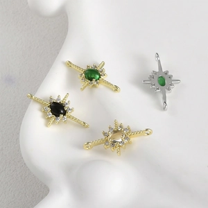 14k gold filled starburst connector charms with cubic zirconia for DIY jewelry making