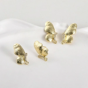 Boucles d'oreilles papillon dorées avec zircons et anneaux pour création de bijoux DIY