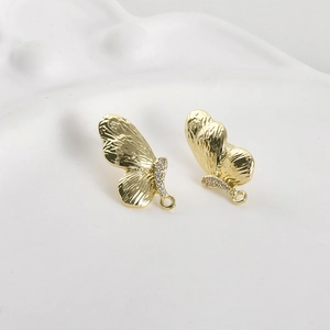 Pendentif ailes de papillon en or 14 carats avec zircon pour fabrication bijoux DIY