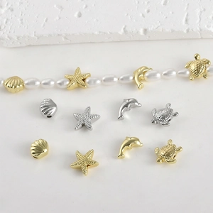 Ocean Theme Copper Spacer Beads Shell Starfish Dolphin Turtle For DIY Jewelry Making Bracelet Necklace Accessories