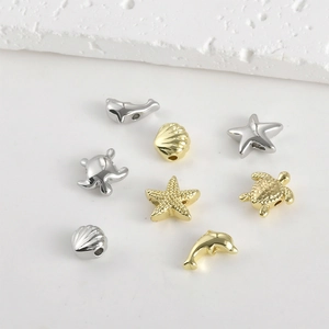 14k gold plated marine theme beads including starfish and shells for DIY jewelry making
