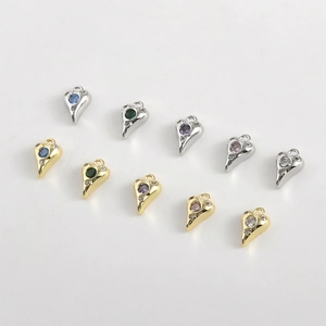 Pendentifs cœur plaqués or 14k avec strass colorés pour création de bijoux DIY
