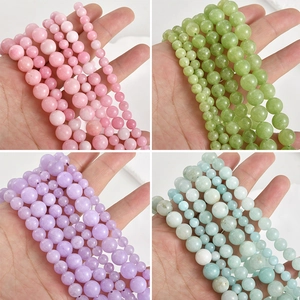 Natural Persian Jade Round Beads Polished Dyed Stone Loose Beads For DIY Jewelry Making Bracelet Necklace Peach Pink Lavender Purple Grape Green Blue