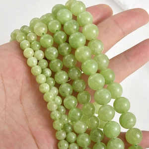 Detailed view of 8mm natural Persian jade round beads in pale green for DIY jewelry making