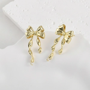 14k gold plated ribbon bow earrings with long tassels for DIY jewelry making