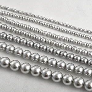 Round Linen Gray Silver Imitation Artificial Pearl Glass Loose Beads For DIY Bracelet Necklace Jewelry Making Handmade Material