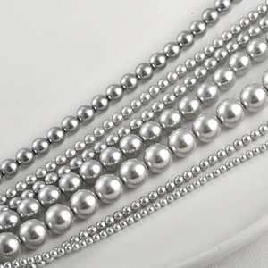 Silver grey round glass pearls in various sizes for DIY jewelry making and crafts