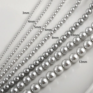 Glossy silver faux pearl beads in multiple sizes from 3mm to 12mm for jewelry making