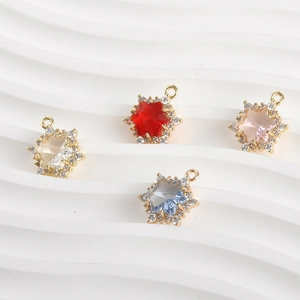 Pendentif Étoile à Six Branches en Cuivre Plaqué Or 14K pour la Fabrication de Bijoux DIY Avec Breloque Hexagramme en Cristal de Zirconium pour Collier Bracelet Boucles d'Oreilles