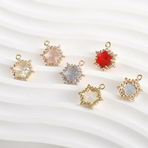 Pendentifs étoile hexagramme plaqués or 14k avec cristaux de zircon pour bijoux DIY