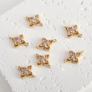 Gold plated four-leaf flower connectors with lavender crystals for DIY jewelry making