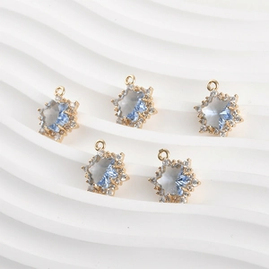 5 pendentifs étoile plaqués or 14k avec cristal bleu clair et zircon pour bijoux DIY
