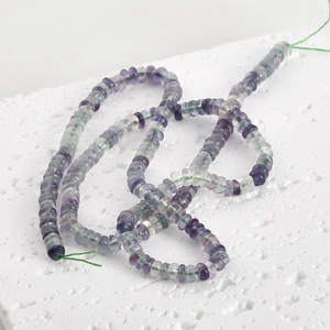 Macro detail of natural purple and green fluorite abacus beads for DIY jewelry making