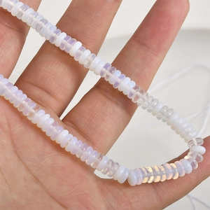 Macro shot of 2x6mm iridescent white crystal abacus beads for handmade jewelry