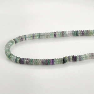 Macro shot of 2x6mm fluorite abacus beads in purple and green for DIY jewelry making