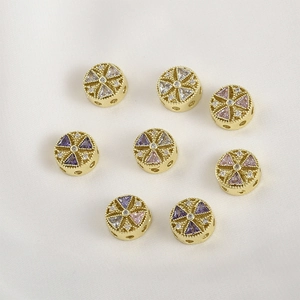 Copper 14k Gold Plated Round Multi-hole Zirconia Spacer Beads Simple Pendant For DIY Bracelet Necklace Jewelry Making Accessories