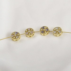 14k gold plated round charm beads with colorful cubic zirconia for jewelry making
