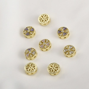 14k gold plated round spacer bead with multi-color zircon inlays for DIY jewelry making