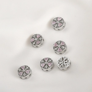 Set of silver-plated 14k gold beads with pink zircons for DIY jewelry making