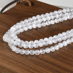 Cuentas de selenita blanca natural ojo de gato para joyería DIY en madera