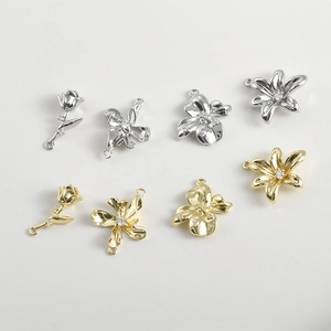 14K Gold Plated Copper Zirconia Flower Charms For DIY Jewelry Making Rose Tulip Lily Pendants Necklace Bracelet Components