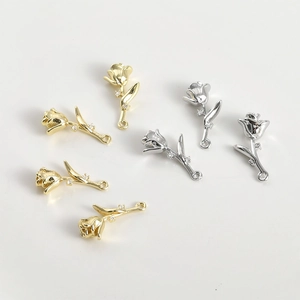 Gold and silver rose flower charms with zircon inlay for DIY jewelry necklace making