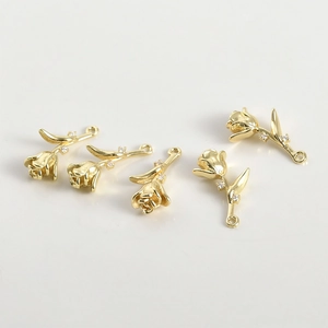 14k gold plated rose flower pendants with sparkling zircons and hanging loops