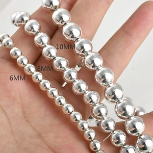 Polished silver hematite beads in 6mm, 8mm, and 10mm sizes for DIY jewelry making