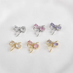 Double-layered bow jewelry pendants with colorful pear-cut zircon in gold and silver finish