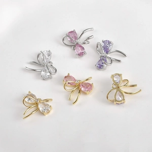 Bow tie zircon charms in 14k gold plated copper for DIY jewelry making accessories