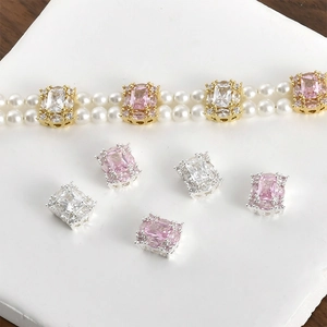 Square Zirconia Spacer Beads For DIY Jewelry Making Copper Plated 14K Gold Silver Rectangular Inlaid Zircon Charm Accessories