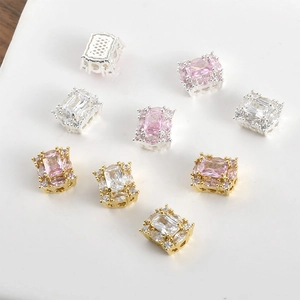 14K gold plated square zircon spacers in pink and white for DIY jewelry making