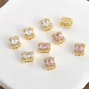 14K gold plated rectangular zircon spacers for DIY bracelet and necklace jewelry making