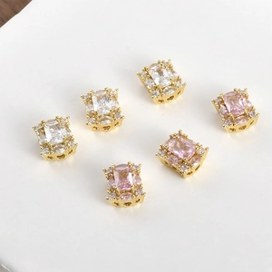 14K gold plated rectangular zircon beads with hollow patterns for DIY jewelry making