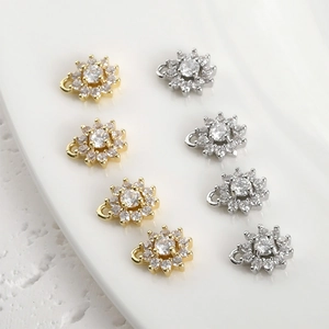 Exquisite 14k gold plated four-leaf flower pendants with sparkling zircon for jewelry making