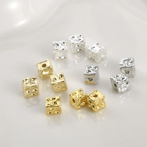 14k gold and silver plated textured cube beads for DIY jewelry making and craft projects