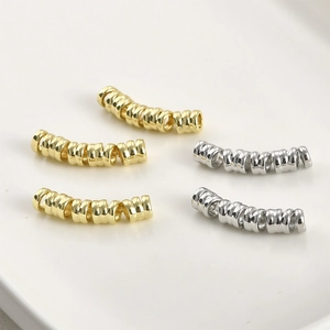 14k gold plated spiral tube beads with diamond-cut texture for DIY jewelry making