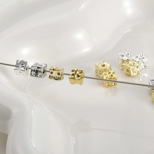 14k gold and silver irregular hammered cube spacer beads for DIY jewelry making