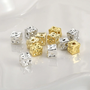 Hammered texture gold and silver plated cube spacer beads for DIY jewelry making