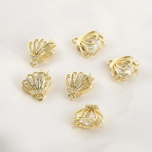 6-piece set of 14k gold plated starfish shell charms with zircon stones for DIY jewelry