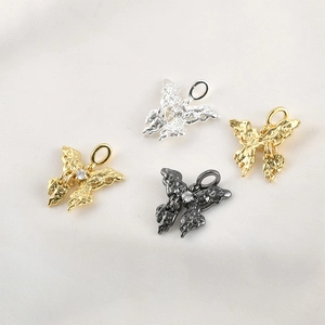 Butterfly Pendant With Zirconia Inlaid Copper Liquid Metal Lava Texture DIY Jewelry Accessories For Necklace Bracelet Pendant Only