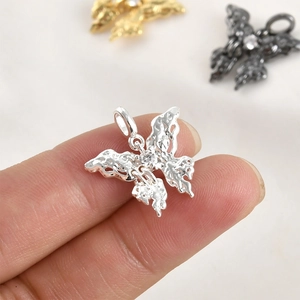 18k gold plated butterfly pendant with liquid metal texture and zircon inlay