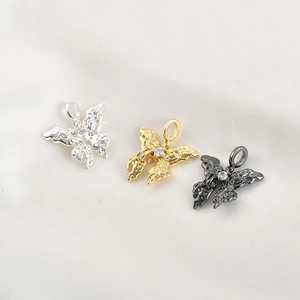 Lava texture butterfly charms in 18k gold silver and black with zircon for DIY jewelry