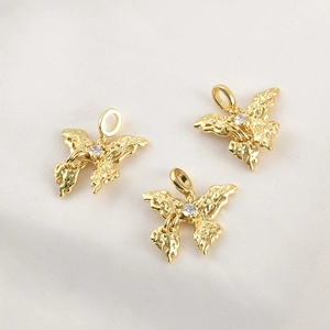 18k gold butterfly pendants with lava texture and zircon stones for DIY jewelry making