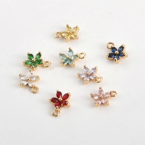 Pendentifs fleurs à cinq feuilles dorés avec zircone colorée pour création bijoux DIY