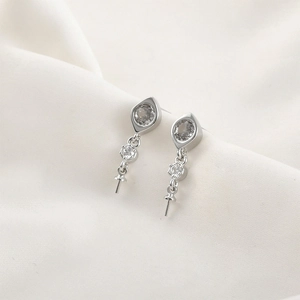 14k gold plated marquise zircon stud earrings with pearl cap DIY jewelry finding