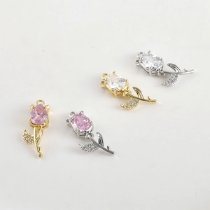14k gold plated tulip flower pendants with pink cubic zirconia for DIY jewelry making