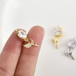 14k gold plated tulip pendant with drop-shaped zircon for DIY jewelry making