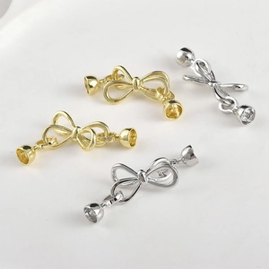 DIY Bowknot Shape 14k Gold Plated Copper Jewelry Connector Double Ended Artificial Pearl Cup Buckle For Necklace Bracelet Making DIY Findings