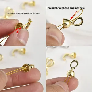 Detailed four-step guide for threading gold-plated bow clasp DIY jewelry connector
